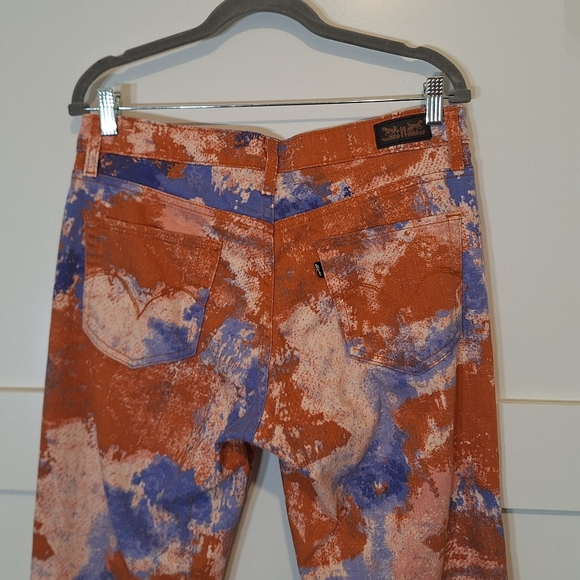 Levi's Denim - Levis Tie Dye Splotched Midrise Skinny Jeans Orange Blue Cotton Stretch Sz 31